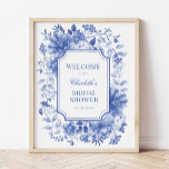 Poster Chá de panela Chinoiserie Blue White<br><div class="desc">Este design de inspiração chinesa apresenta elegantes florais botânicos e verde em azul e branco delft. Personalize o sinal com seus detalhes e se quiser reorganizar o estilo e posicionamento do texto,  pressione o botão "Clique para personalizar mais".</div>