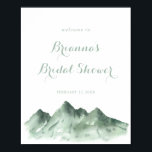 Poster Chá de panela da Montanha Verde Bem-vindo<br><div class="desc">Este poster de boas-vindas do chá de panela de montanha verde é perfeito para um chá de casamento rústico. A design apresenta uma montanha verde pintada à mão de uma aquarela, inspirando um tema do campo.</div>