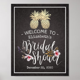 Poster Chá de panela de boas-vindas Casal Dourado de abac