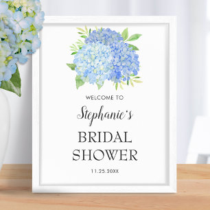 Poster Chá de panela de Buquê Hydrangea Azul Bem-vindo
