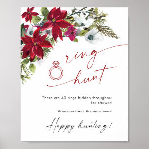 Poster Chá de panela de Caça do Anel de Poinsettia Vermel