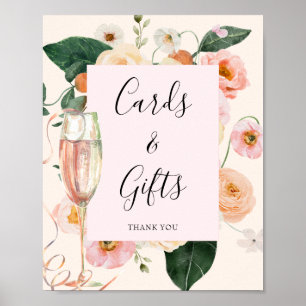 Poster Chá de panela de Champanhe Floral Rosa Moderno