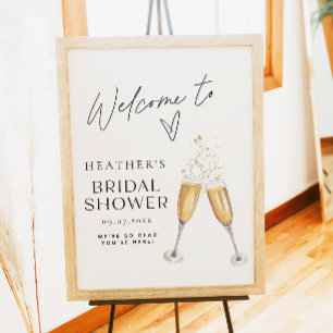 Poster Chá de panela de champanhe minimalista Boho bem-vi