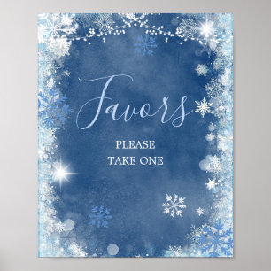 Poster Chá de panela de flocos de neve azul-branco