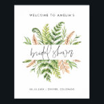 Poster Chá de panela de Folhagem Selvagem de Watercolor B<br><div class="desc">Bem-vindos convidados para o seu evento com este sinal de boas-vindas a chás de panela do tema verde. Apresenta ilustrações de aquarelas de samambaias e outras folhagens. Personalize adicionando nomes, data e local. Este sinal de boas-vindas ao chá de panela verde é perfeito para chás de panela de primavera e...</div>
