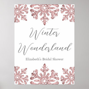 Poster Chá de panela de inverno Dourado Floco de neve Ros