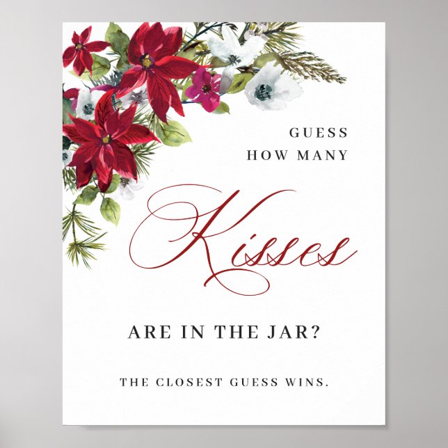 Poster Chá de panela de Natal Elegante da Poinsettia Verm (Frente)