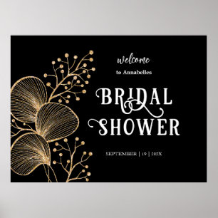 Poster Chá de panela de Script Elegante Dourado e Preto C