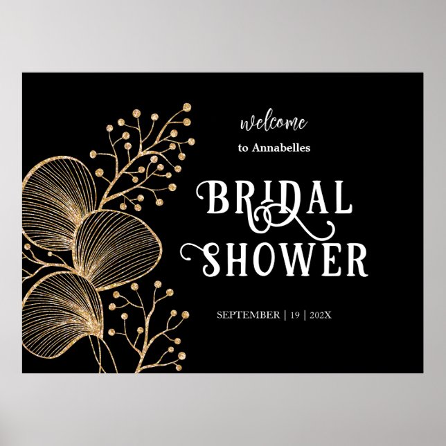 Poster Chá de panela de Script Elegante Dourado e Preto C (Frente)
