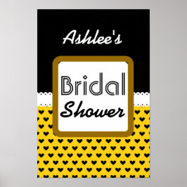 Pôster Chá de panela de Tema de Corações Pretos Amarelos 