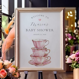 Poster Chá de panela do Tea Party Rosa Bem-vindo