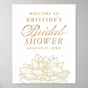 Poster Chá de panela Dourado elegante Dahlia Floral