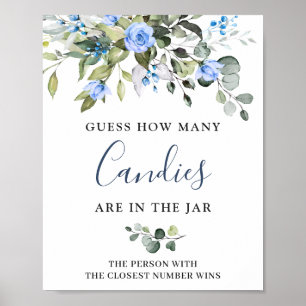 Poster Chá de panela Elegante de Rosas Azuis Eucalyptus