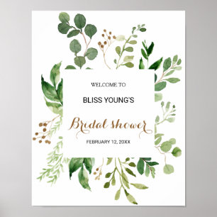 Poster Chá de panela Elegante Eucalyptus Greenery Boas-v