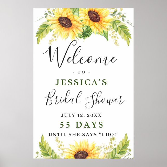 Poster Chá de panela Eucalyptus Sunflower Elegante (Frente)