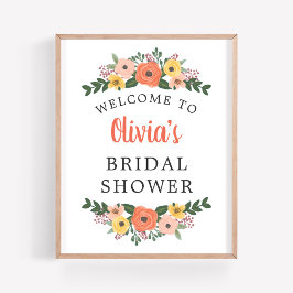 Poster Chá de panela Floral Blush Coral Blush Bem-vindo