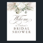 Poster Chá de panela Floral Boho Pampas Grass Bem-vindo<br><div class="desc">Pampas e flores brancas chá de panela sinal de boas vindas</div>