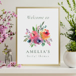 Poster Chá de panela Floral Colorida Watercolor<br><div class="desc">Símbolo de boas-vindas personalizado do Chá de panela FLORAL de cor aquática minimalista colorida Boho</div>