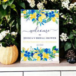 Poster Chá de panela floral de limões amarelos azuis