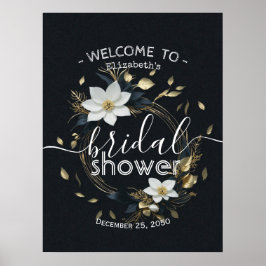 Poster Chá de panela Floral Dourado Branco Bem-vindo