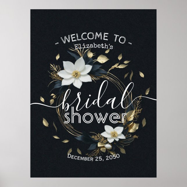 Poster Chá de panela Floral Dourado Branco Bem-vindo (Frente)