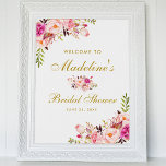 Poster Chá de panela Floral Dourado, cor-de-rosa<br><div class="desc">Poster de Boas-vindas do Chá de panela Floral Dourado Cor-de-rosa-d-Água</div>