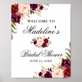 Poster Chá de panela Floral Elegante Burgundy