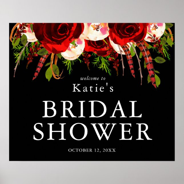 Poster Chá de panela Floral Floral Black Burgundy (Frente)