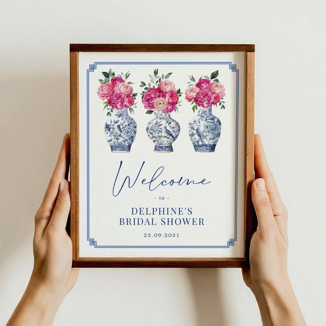 Poster Chá de panela Floral Rosa Chinoiserie Bem-vindo (Criador carregado)
