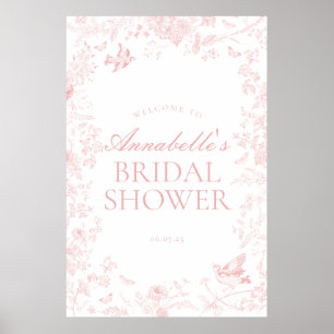 Poster Chá de panela floral rosa de jouy bem-vindo