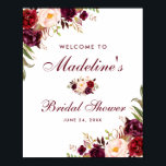 Poster Chá de panela Floral Watercolor Burgundy<br><div class="desc">Chá de panela Floral de Watercolor Burgundy</div>