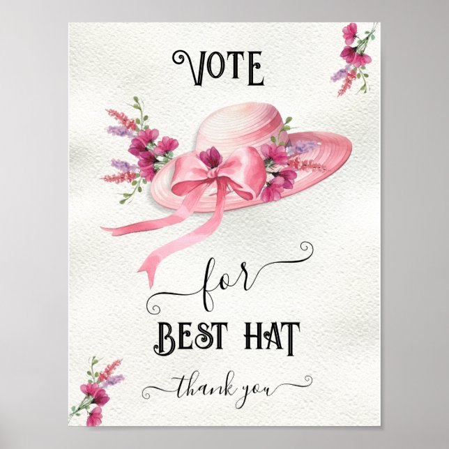 Poster Chá de panela Pink floral Hat Derby Melhor Chapéu (Frente)