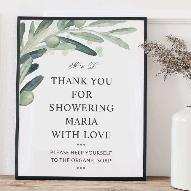 Poster Chá de panela Rustic Olive Greenerence Obrigado Si (Rustic Olive Greenery Bridal Shower Thank You Sign)