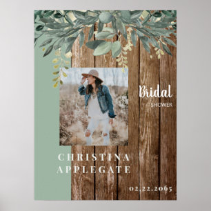Poster Chá de panela Rustic Wood Bride Photo Sage