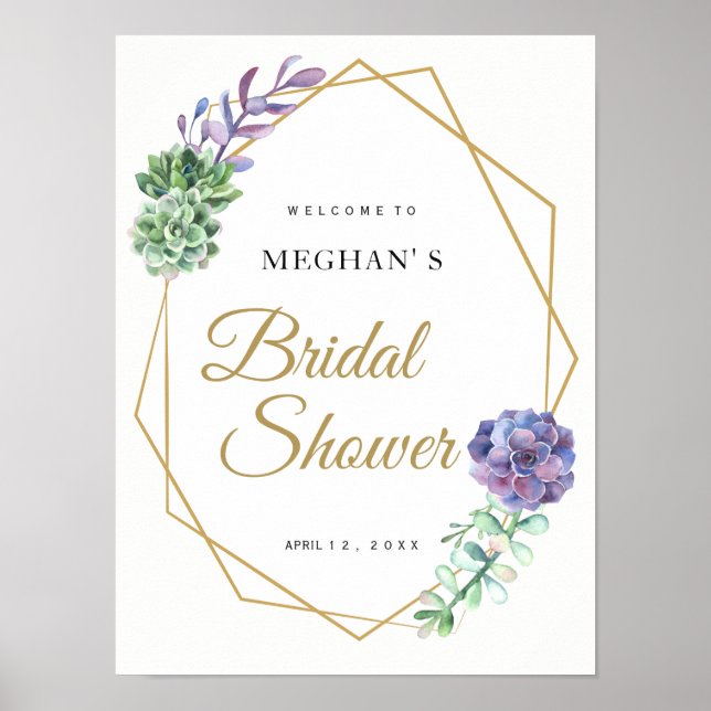 Poster Chá de panela sinal de boas-vindas roxo suculenta  (Frente)