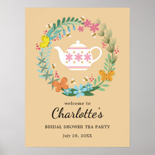 Poster Chá de panela Tea Party Floral Wreath Bem-vindo