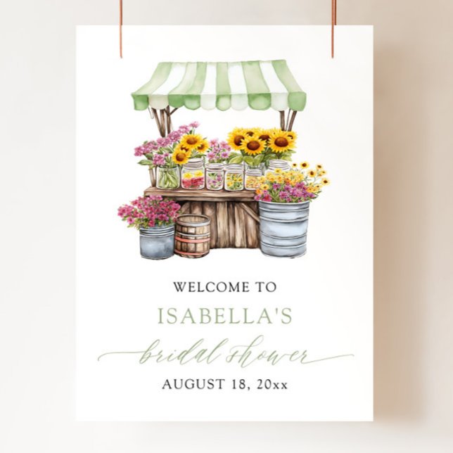 Poster Chá de panela verde fresco do mercado bem vindo (Green She's Fresh Off the Market Bridal Shower Welcome Sign)