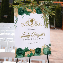 Poster Chá de panela Vitoriano Floral Verde Elegante