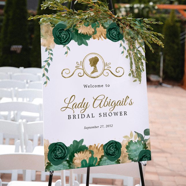 Poster Chá de panela Vitoriano Floral Verde Elegante (Criador carregado)