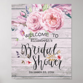 Pôster Chá de panela Welcome Watercolor Boho Floral Wood