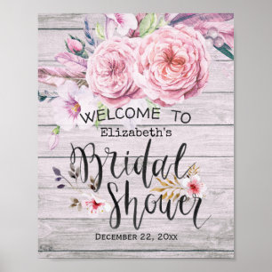 Pôster Chá de panela Welcome Watercolor Boho Floral Wood