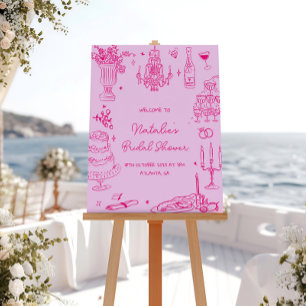 Pôster Chá de panela Whimsical Desenhado à Mão Rosa Quent