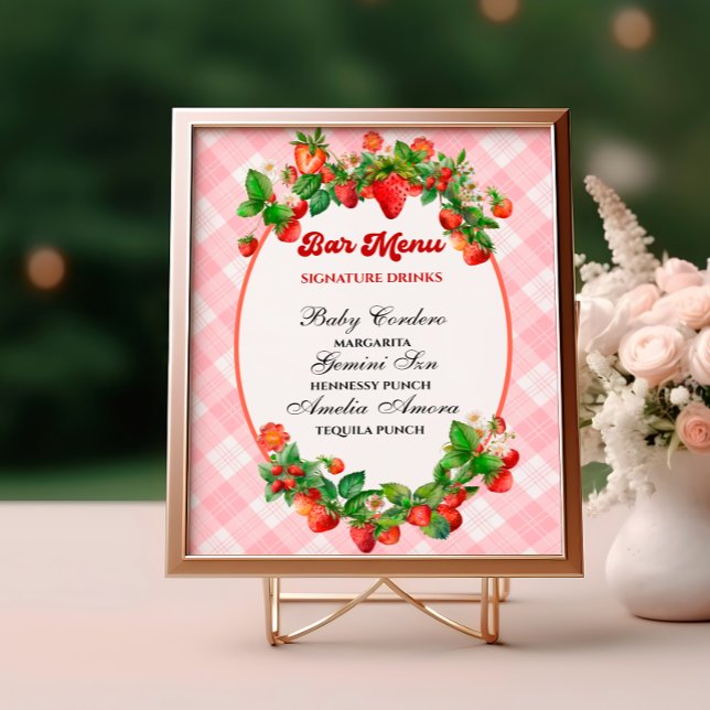 Poster Chá do Bar Gingham Rosa de Morango Doce (Criador carregado)