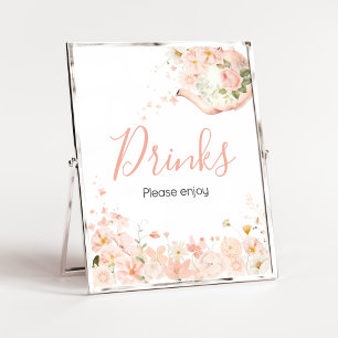 Poster Chá Floral Rosa para Duas Bebidas Chás de fraldas