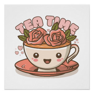 Pôster Chá Hora Rosa Chá Kawaii