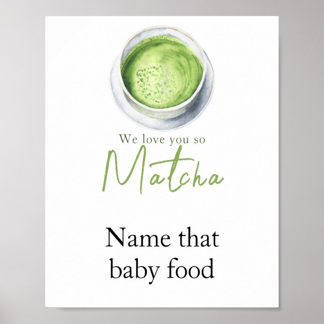 Poster Chá Matcha Baby shower - Dê nome à comida do bebê (Frente)