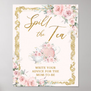Poster Chá Revelação Vintage Blush Floral para Chás de Be