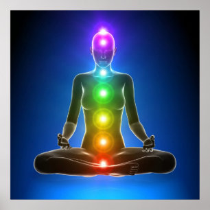 Pôster chakra, sete chakras, sistema de energia, símbolos