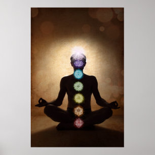 Poster chakra, sete chakras, sistema de energia, símbolos