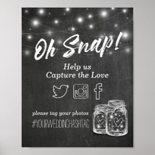 Poster Chalkboard de Luzes de Jar Mason Hashtag do Snap C